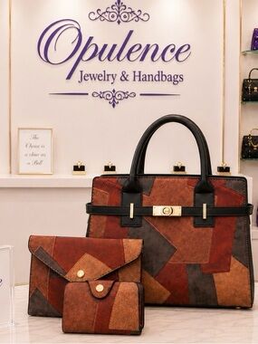 3pc Patchwork Print Handbag Set
